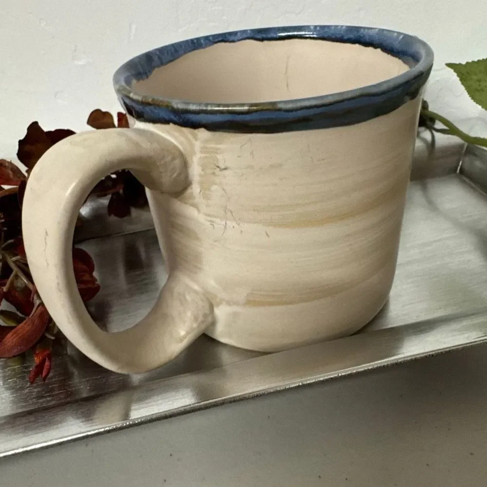 Beach Coffee Mug The Beach is my Happy Place Blue Trim Ceramic Mugs Vacay Gift